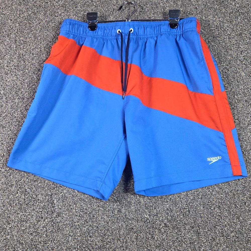 Speedo Swim Trunks Men Large Blue Orange Colorblock Board Shorts